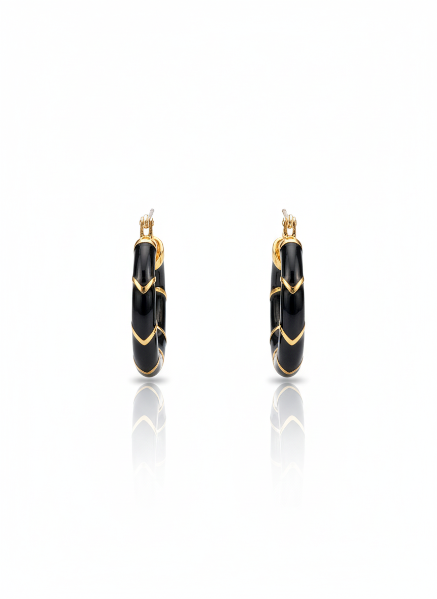 Midnight Chevron Enamel Hoop Earrings - Image 3