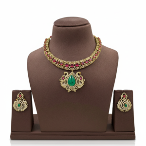 Rajwada Emerald Ruby Necklace & Earring Set