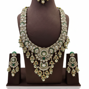 Zehra Emerald Polki Pearl Bridal Necklace Set