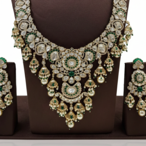 Zehra Emerald Polki Pearl Bridal Necklace Set