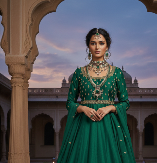 Emerald Royale Polki Bridal Necklace Set - Image 2