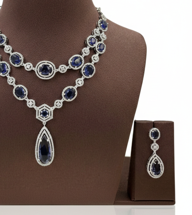 Sapphire Necklace & Earring Set - Image 3