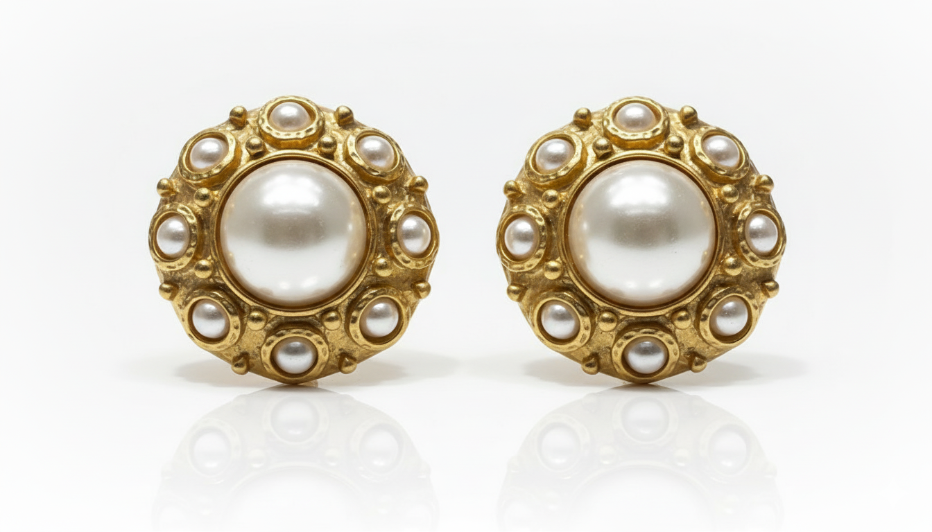 Imperial Halo Pearl Stud Earrings - Image 3