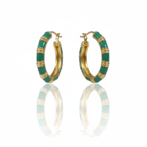 Emerald Enamel Gold Hoop Earrings