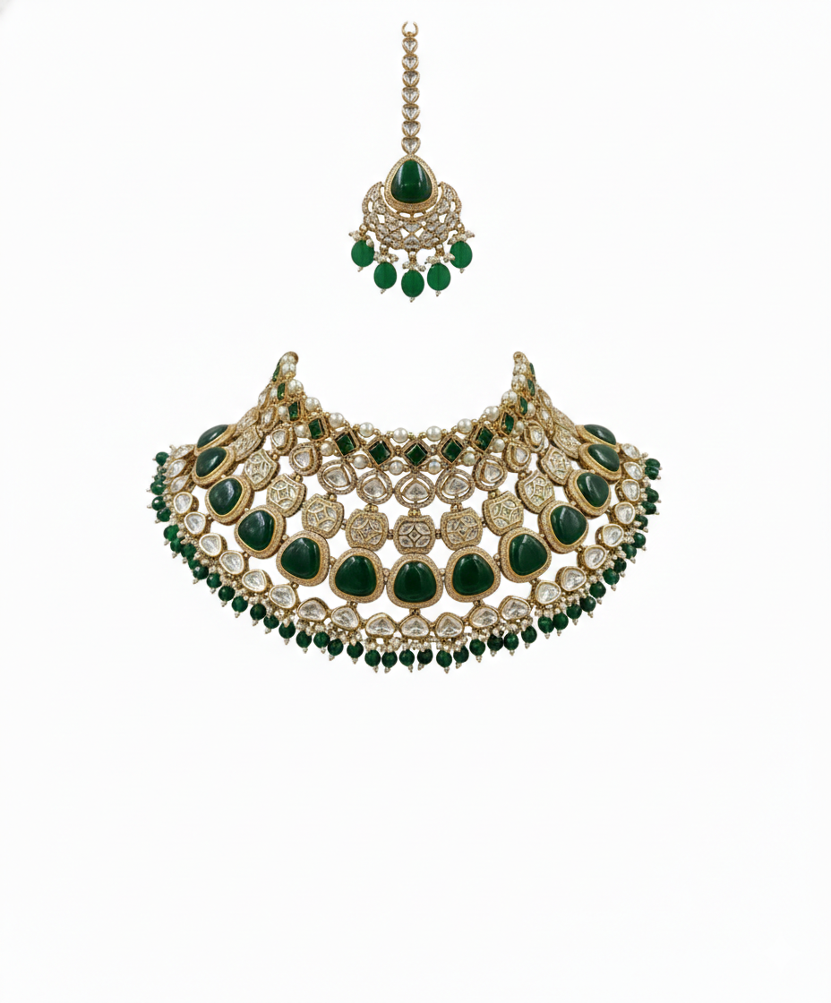 Emerald Riyasat Polki Choker Set - Image 4