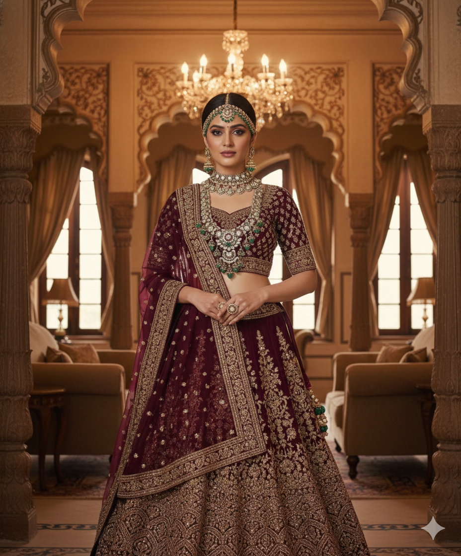 Royal Polki Emerald Bridal Haram Set - Image 2