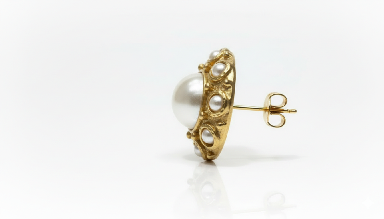 Imperial Halo Pearl Stud Earrings - Image 4