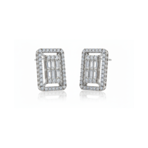 Baguette & Round Diamond Stud Earrings
