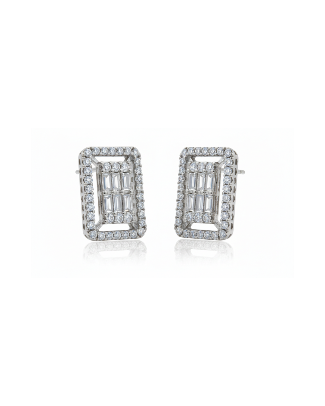 Baguette & Round Diamond Stud Earrings