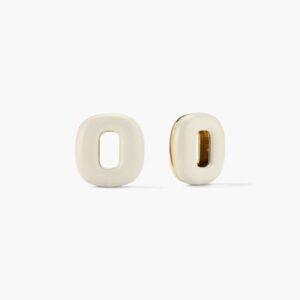 Modern Ivory Enamel Oval Stud Earrings