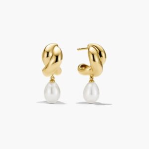 Elegant Gold Knot Pearl Drop Earrings