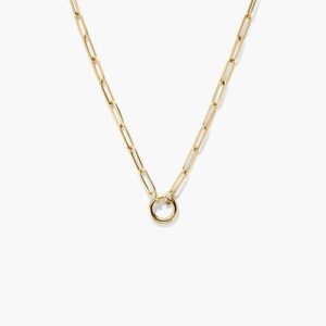Gold Paperclip Chain Necklace with Circle Pendant