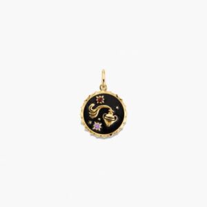 Gold Celestial Zodiac Enamel Charm Pendant
