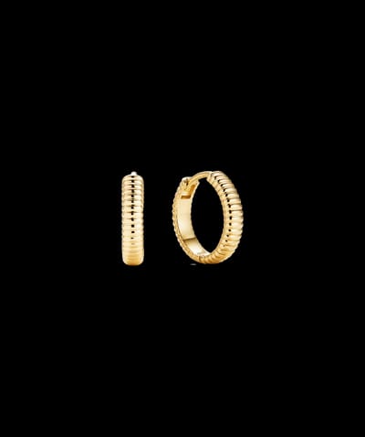 Gold Ribbed Ridge Huggie Hoop Earrings