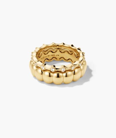 Gold Scalloped Pavé Dome Ring