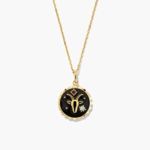 Aries Zodiac Gold Medallion Pendant Necklace