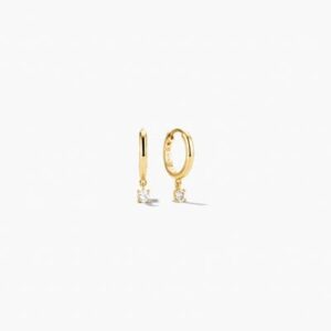 Minimal Gold Huggie Hoop Earrings with Delicate Drop Charm