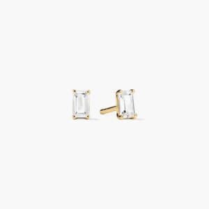Gold-Plated Rectangular Stone Stud Earrings