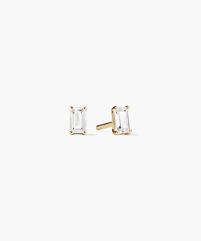 Gold-Plated Rectangular Stone Stud Earrings