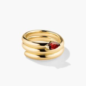Gold Stacked Band Ring with Red Gemstone