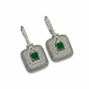 Emerald & Pavé Diamond Drop Earrings