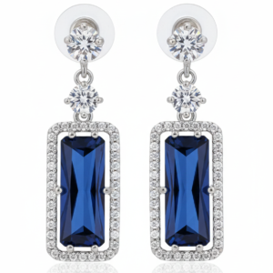 Elegant Royal Blue Emerald-Cut Drop Earrings