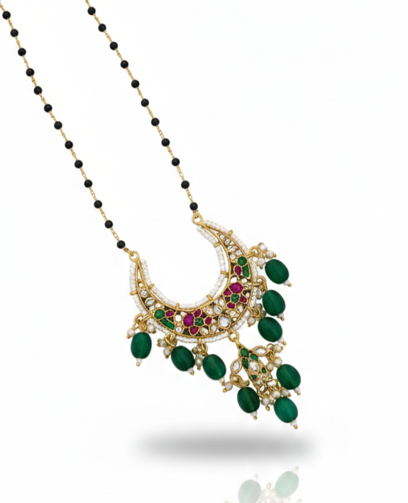 Enchanting Emerald Crescent Mangalsutra - Image 2