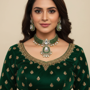 Emerald Green Kundan Choker Necklace Set