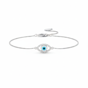 Silver Oval Evil Eye Adjustable Bracelet