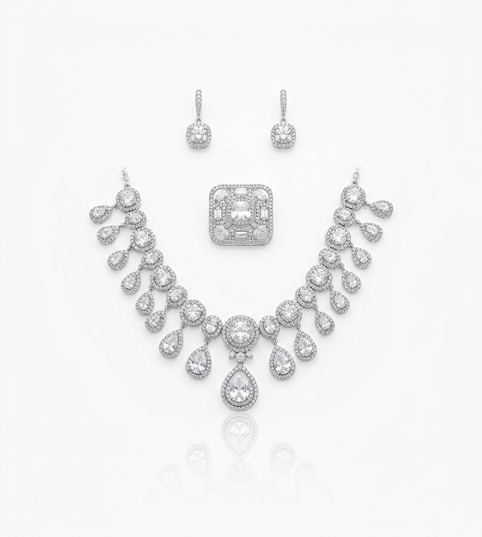 Celeste Radiance Diamond-Style Bridal Jewelry Set - Image 3