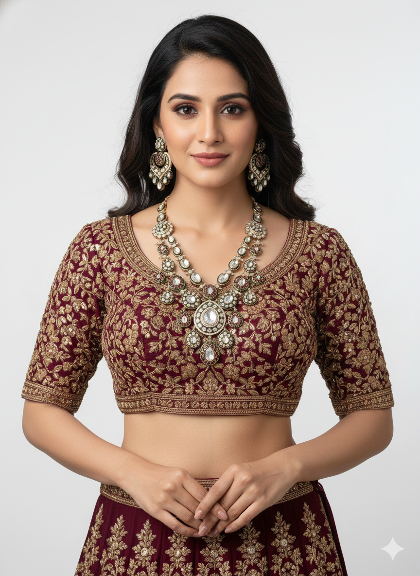 Kundan Polki Bridal Necklace Set - Image 2