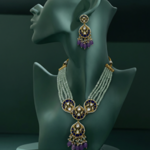 Royal Blue Kundan Pearl Drop Necklace Set