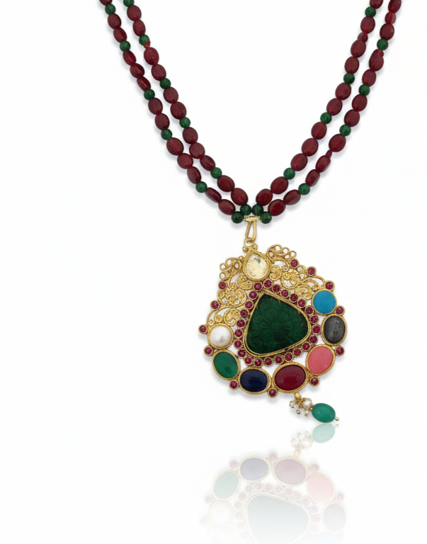 Multicolor Pendant Beaded Necklace Set - Image 2