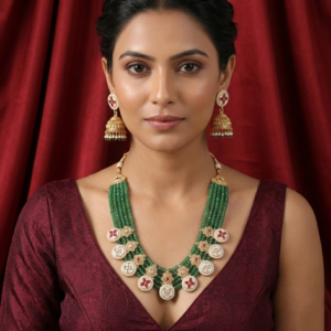 Emerald Charm Festive Layered Necklace Set