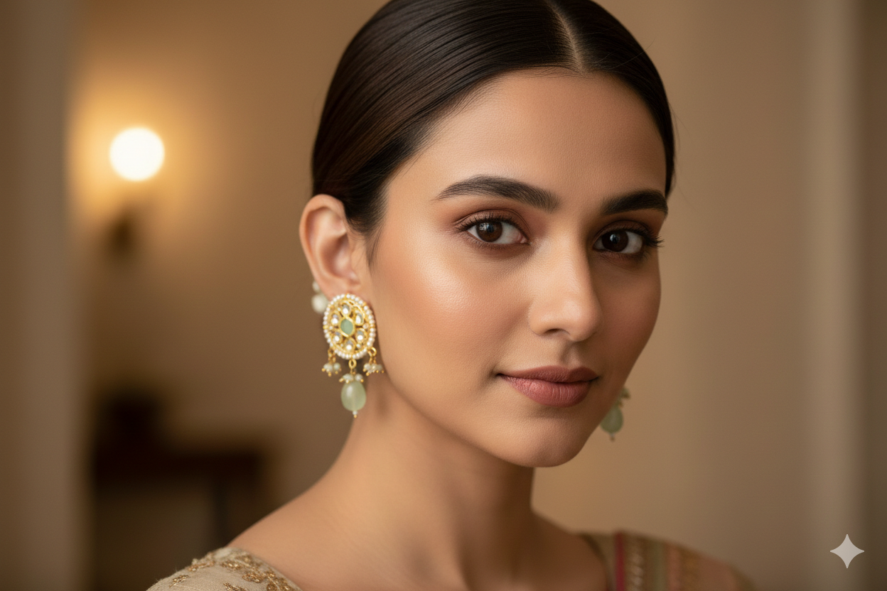 Pearl-Fringed Gold Chandbali - Image 2