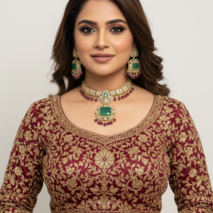 Emerald Kundan Choker Necklace Set