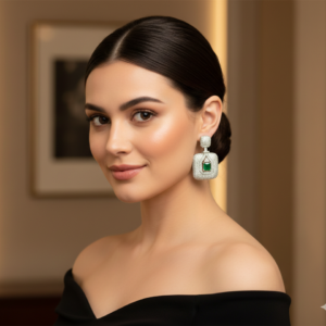 Emerald & Pavé Diamond Drop Earrings