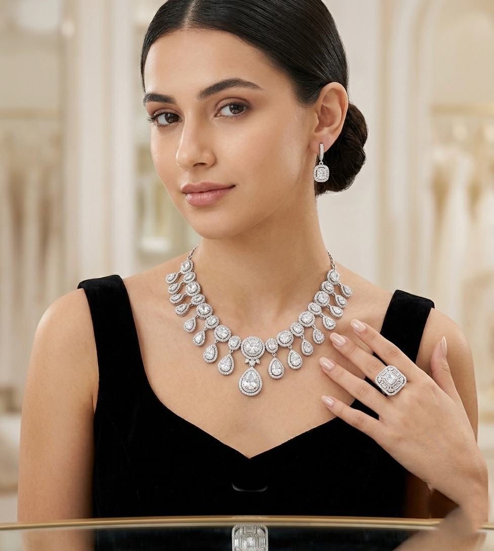 Celeste Radiance Diamond-Style Bridal Jewelry Set - Image 2