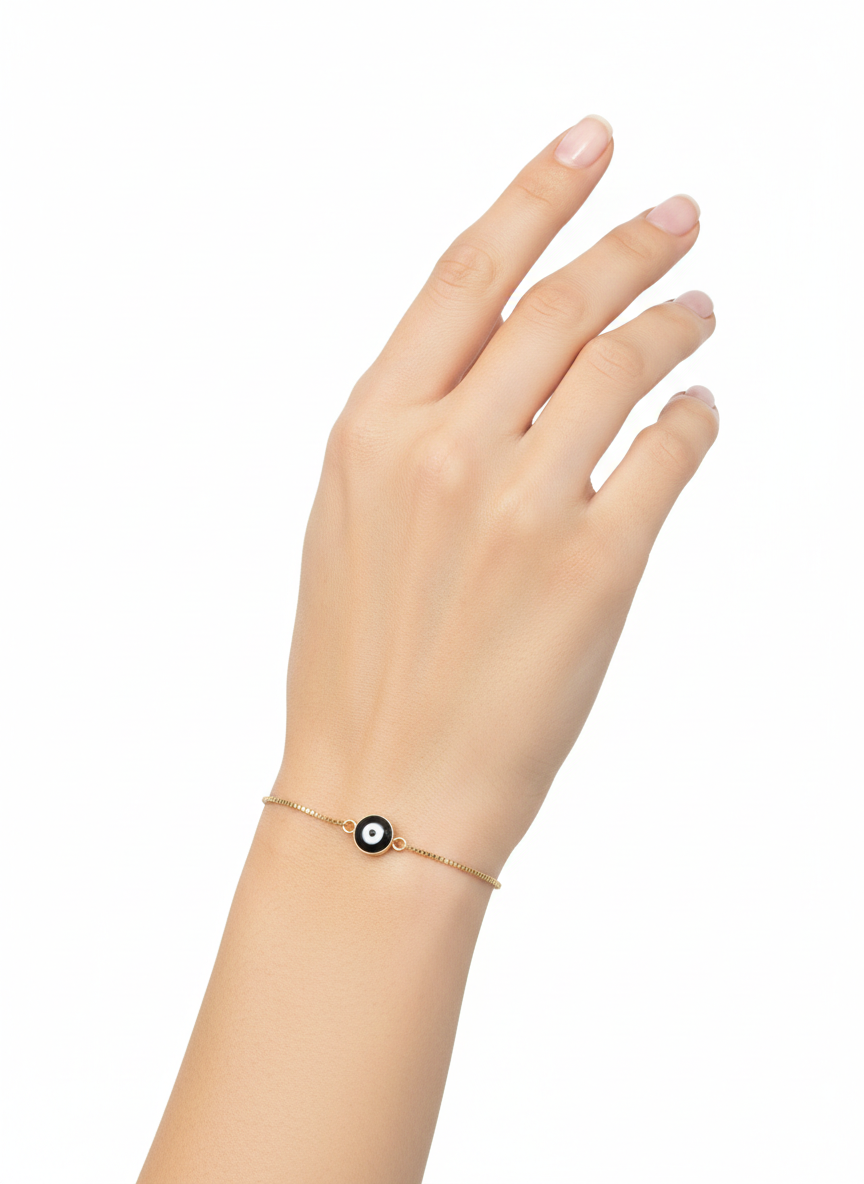 Gold Minimalist Evil Eye Adjustable Bracelet - Image 2