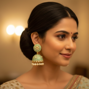 Mint Green Meenakari Jhumka Earrings