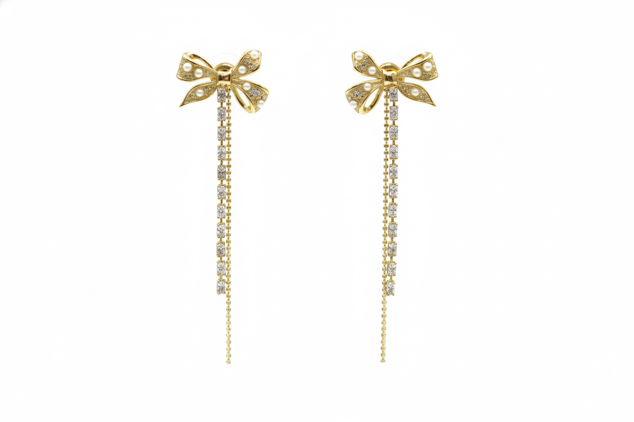 Golden Bow Cascade Drop Earrings - Image 4