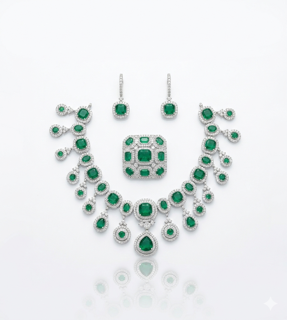 Emerald Majesty Diamond-Style Bridal Jewelry Set - Image 3
