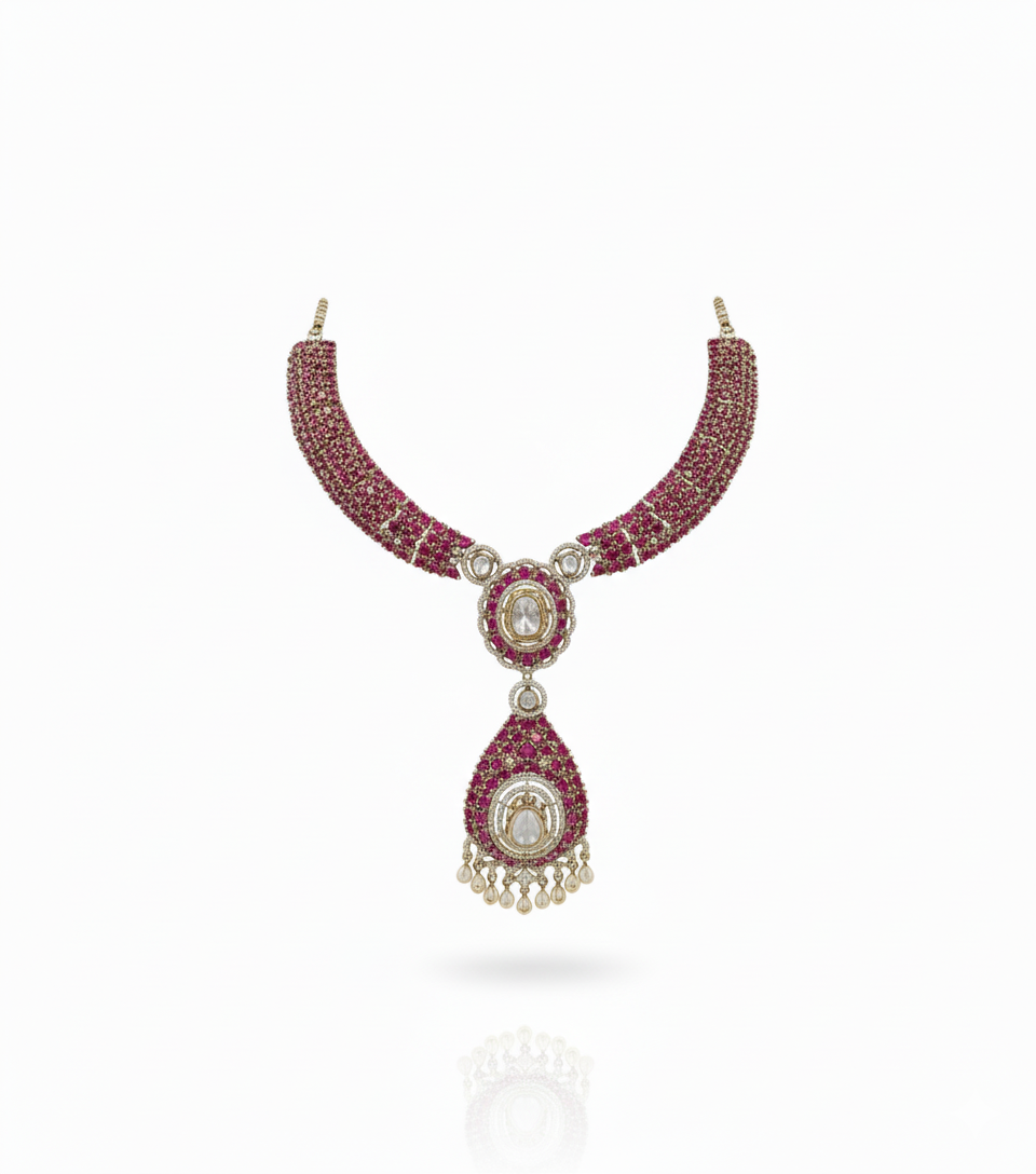 Royal Ruby & Polki Kundan Bridal Jewelry Set - Image 3