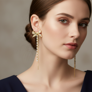 Golden Bow Cascade Drop Earrings