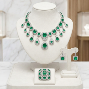 Emerald Majesty Diamond-Style Bridal Jewelry Set