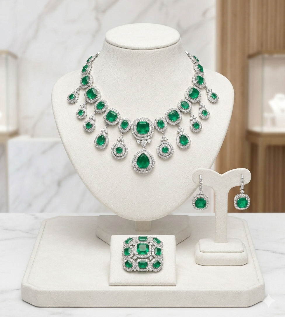 Emerald Majesty Diamond-Style Bridal Jewelry Set