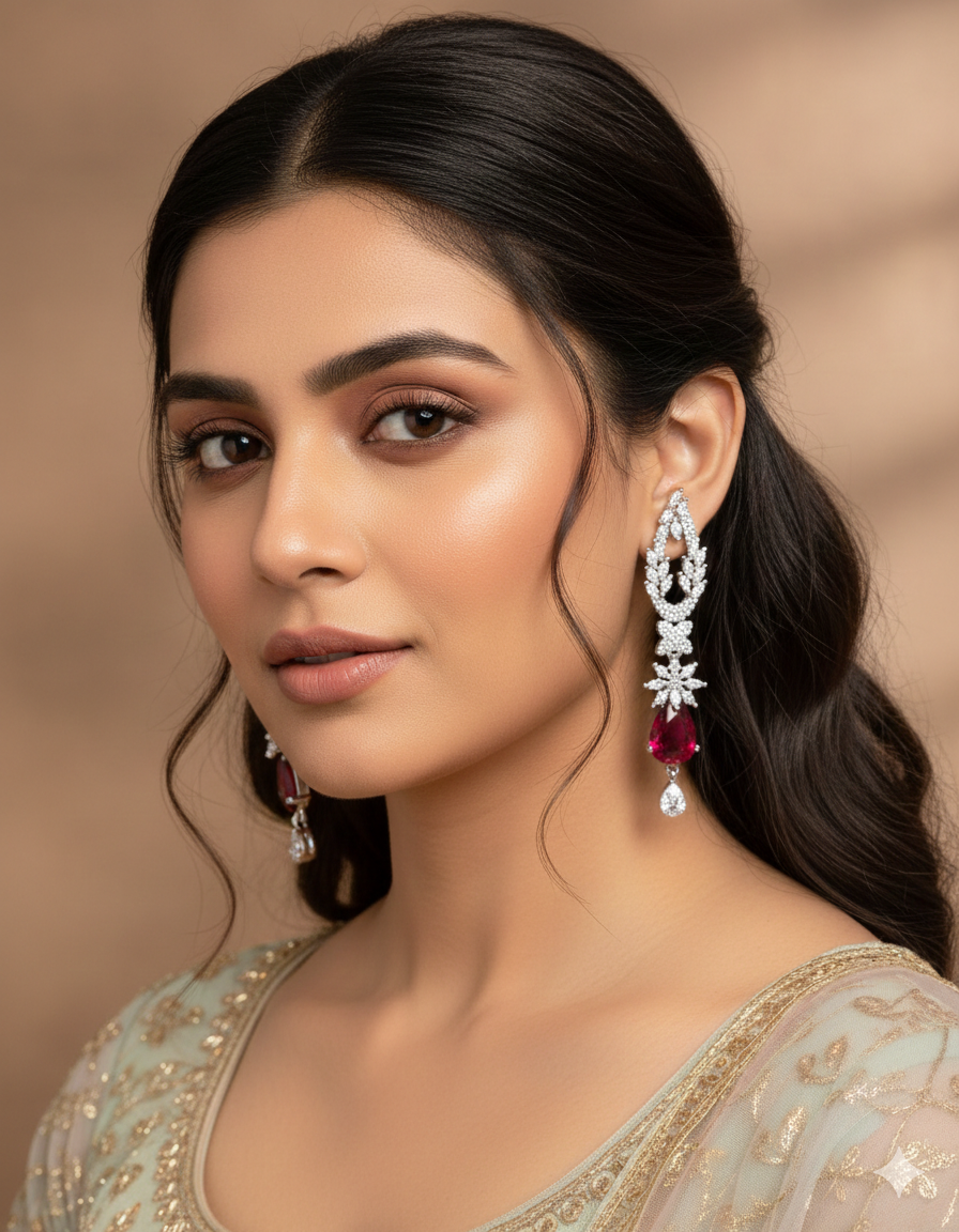 Crimson Fleur Drop Earrings - Image 2