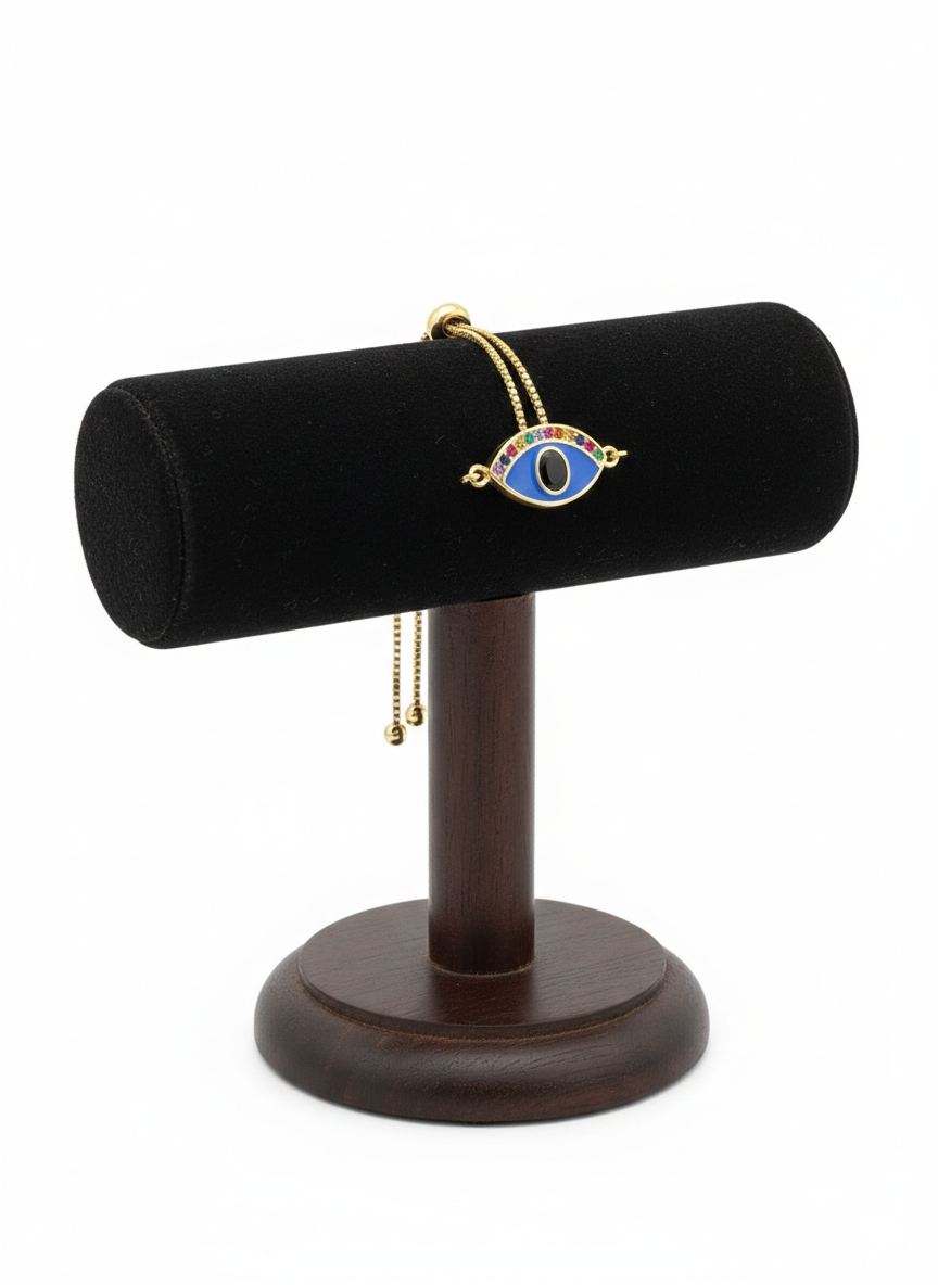 Gold Multicolor Blue Evil Eye Adjustable Bracelet - Image 3