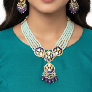 Royal Blue Kundan Pearl Drop Necklace Set