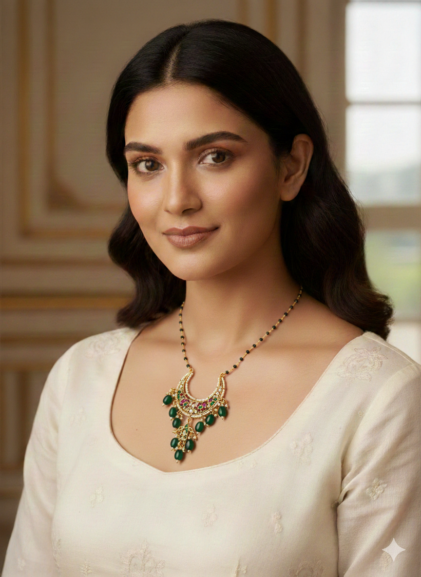 Enchanting Emerald Crescent Mangalsutra - Image 3